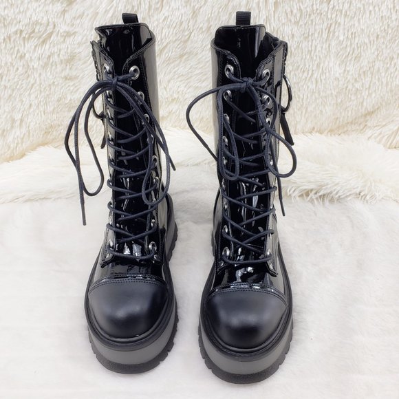 Patent Matte Platform Mid Calf Goth Punk Boots - Picture 13 of 14